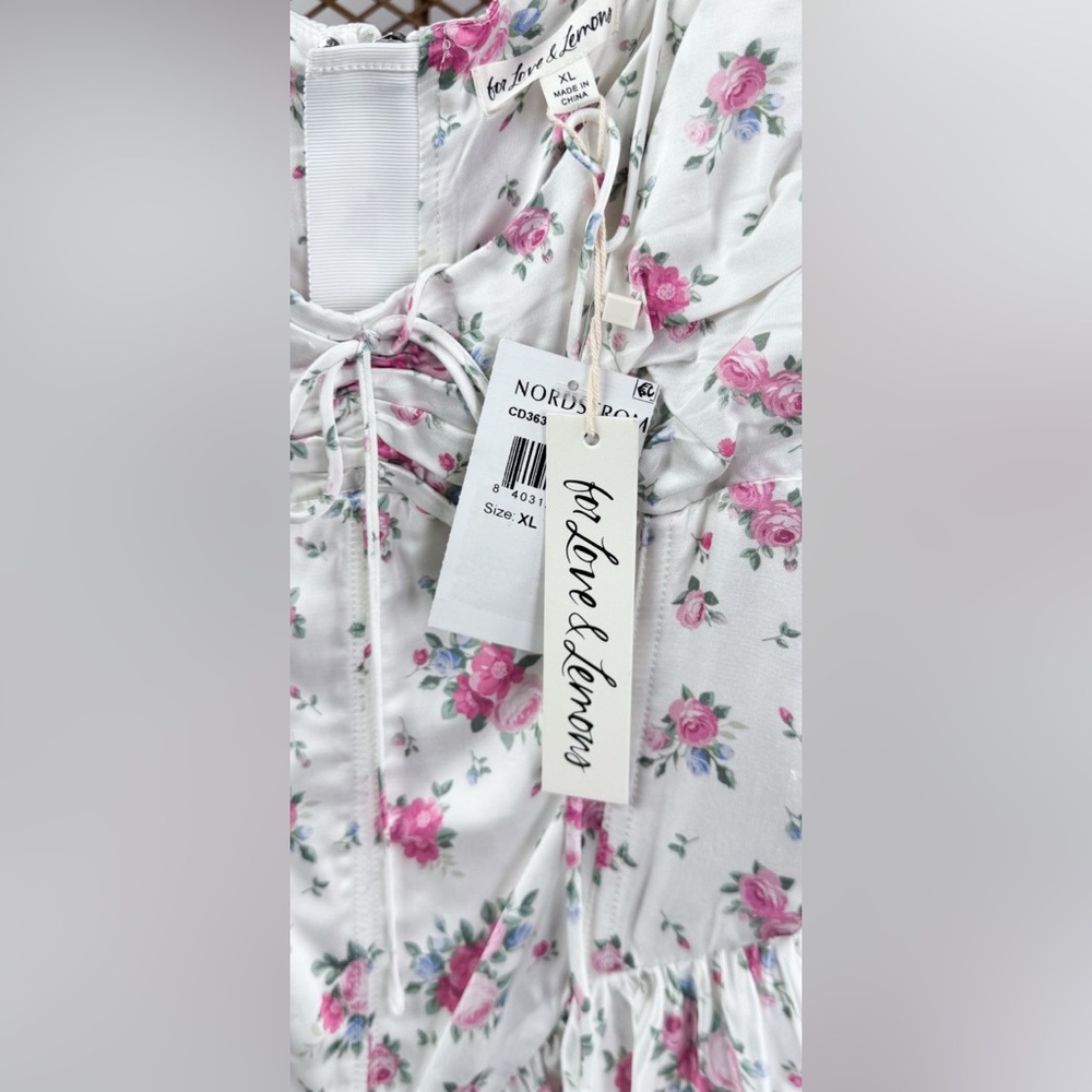For Love & Lemons August Floral Mini Dress XL Sweetheart Open Back Boned NWT - Picture 7 of 8